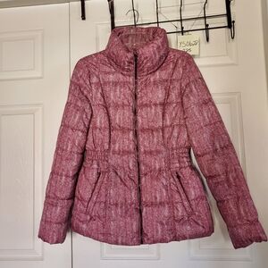 Simply Style Puffer Jacket With Hidden Hoodie Full Zip Long Sleeves Pink Medium
